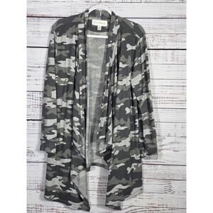 French Laundry womens open front camo cardigan sweater gray long sleeved XL